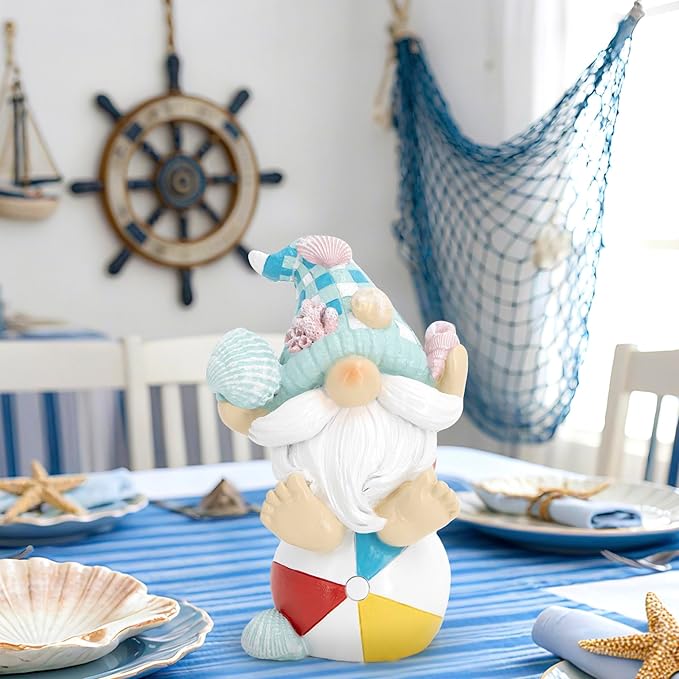 Hodao Ocean Elf Figurines with Seashell & Conch – Coastal Nautical Beach Elf Decor for Coastal Living Room, Ocean Themed Home Tabletop Decoration, Gift for Retirees & Enthusiasts (Blue-1)