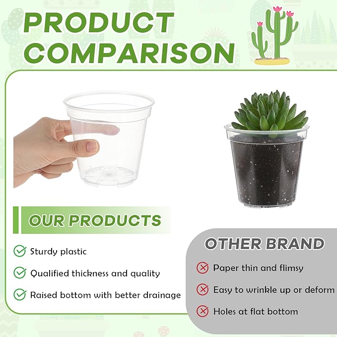Yaomiao 30 Pcs 4 Inch Clear Mini Plastic Plant Pot Nursery Seedling Pots Seed Starter with Drainage Holes for Indoor Outdoor Garden Succulent Plants Cuttings Transplanting