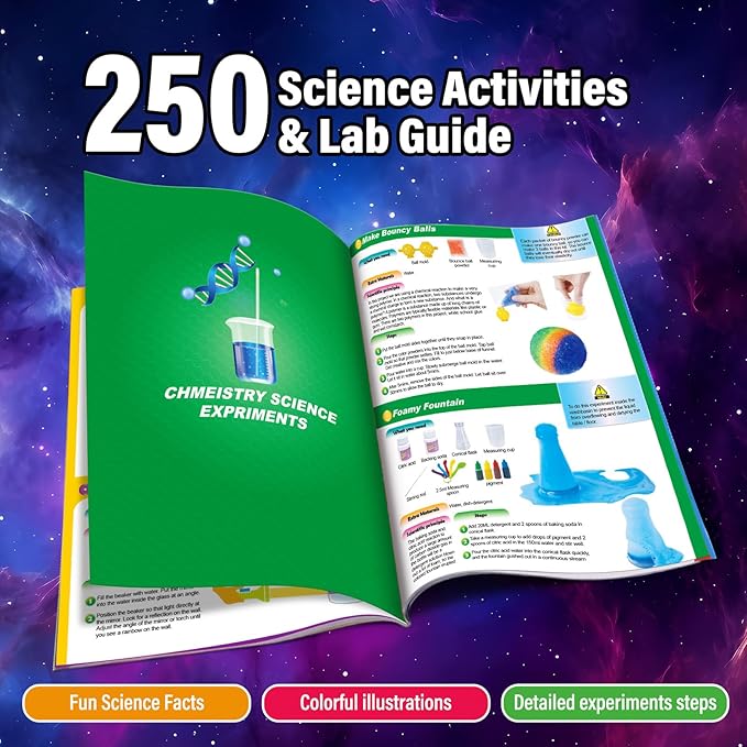 PATIFEED 250 Experiments Kits for Kids, Science S.T.E.M Projects Scientific Toys for Boys Girls Gifts Ideas Birthday Christmas, Erupting Volcano, Planet, Bouncy Ball,Chemistry Scientist Set