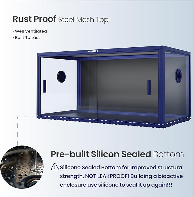 Phailozoo 50 Gallon Bearded Dragon Tank, Reptile Enclosure for Easy Maintenance, Front Opening Reptile Tank with Top Screen Ventilation & Glass Sliding Door 36''x18''x18''