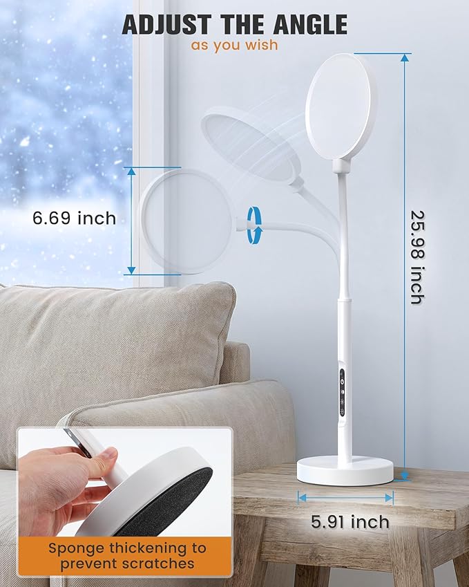 10000 Lux Light Therapy Lamp, Sunlight Therapy Lamps with 3 Color Temperatures &Dimmable &Timer, Full Spectrum &UV-Free Happy Lamp Light Therapy with Remote, Daylight Lamps for Home(White, Table Lamp)