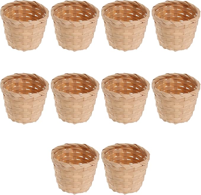 Mini Woven Storage Basket 3.5 Inch Handwoven Cane Organizer for Home Office Desktop Fruit Plant Holder Natural Rustic Decor