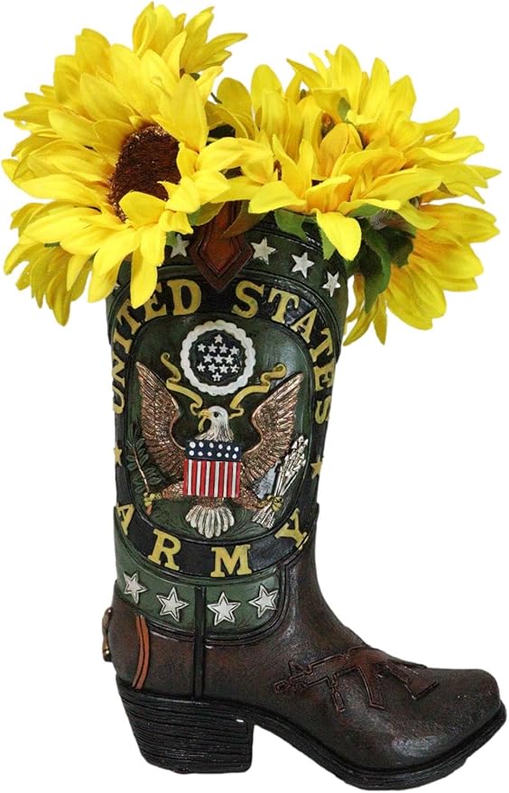 Ebros Gift Rustic Western Country USA American Bald Eagle with Arrows and Olive Branch Army Emblem Crest Military Cowboy Boot Flower Bouquet Vase Or Planter Decorative Figurine