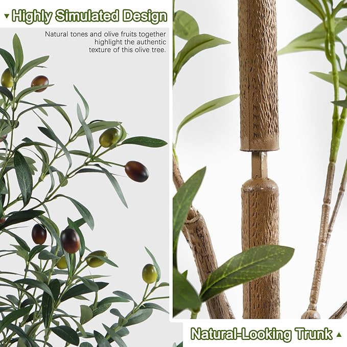 5FT Artificial Olive Tree Indoor, Tall Faux Olive Tree with Pot&Basket, Large Fake Olive Tree with Realistic 720 Silk Leaves and 40 Fruits for Living Room Home Office Decor