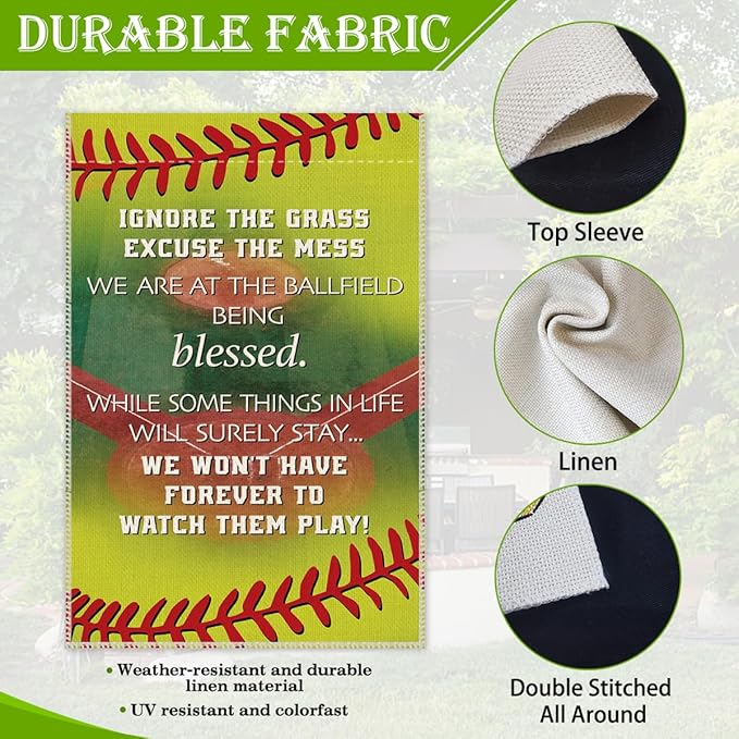 Hafhue Ignore The Garss Excuse The Mess Baseball Softball Garden Flag, 12 x 18 Inch Double Sided Holiday Yard Outdoor Decoration Flags, Check the Ballfield Flag, Baseball Flag for Baseballs Lover