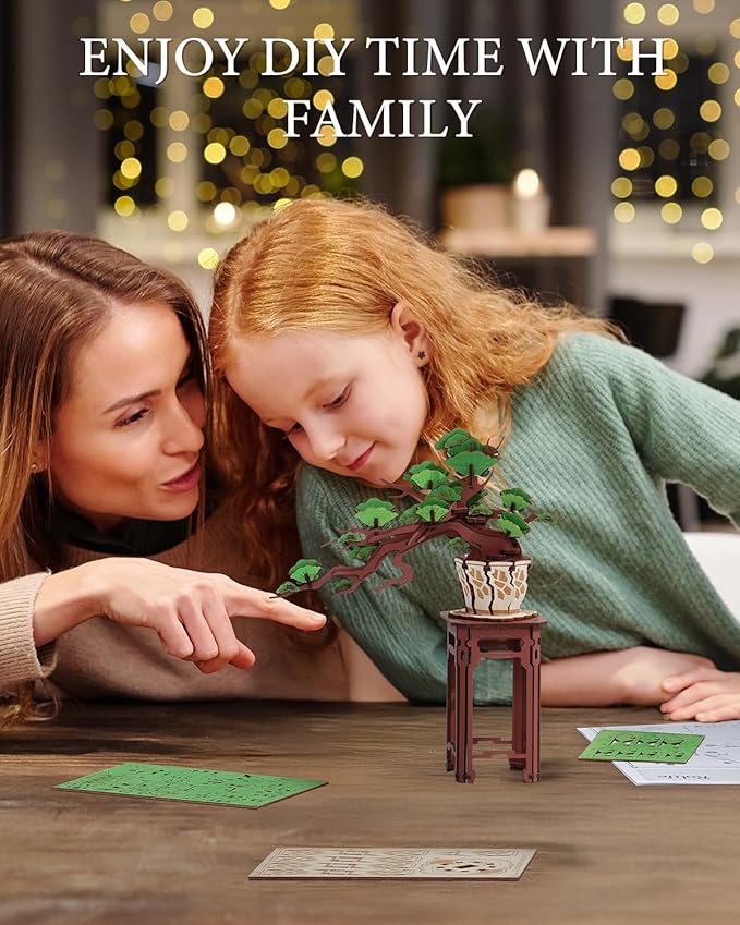 Wowood 3D Wooden Puzzle for Adults - Evergreen Pine Bonsai, DIY Wood Model Kit, Creative Craft Kit, Unique Gift and Home Decor for Nature Lovers (115PCS)