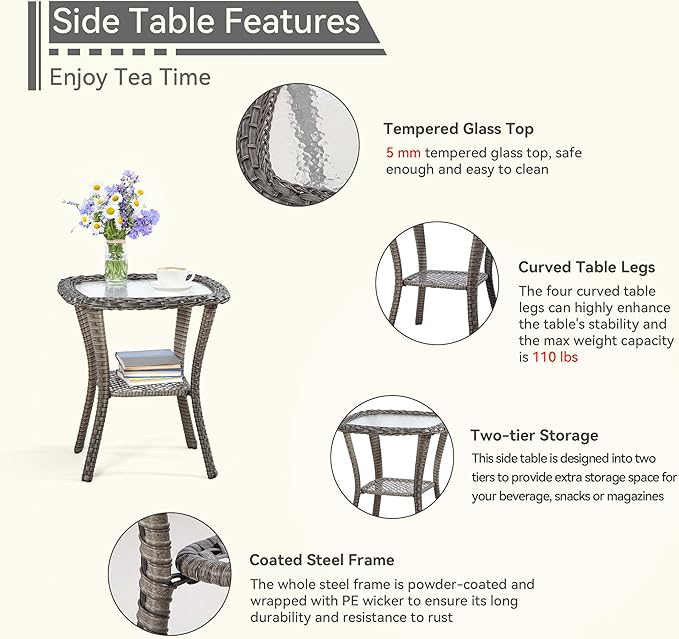 6 Piece Outdoor Wicker Patio Furniture Set, Outdoor Swivel Rocker Patio Chairs Set with Thickened Olefin Cushions, High Back and Deep Seating, Hand-Woven PE Rattan for Porch, Deck