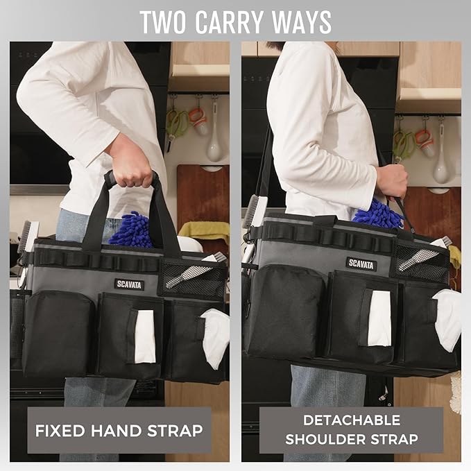 Wearable Cleaning Caddy Bag, Cleaning Caddy Supplies Organizer with Handle & Shoulder Straps for Housekeepers, Under Sink & Car Cleaning Tool Organizers with 4 Foldable Divider (GraphiteGrey)