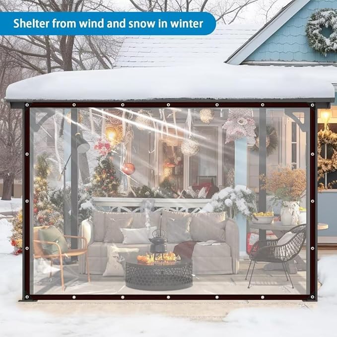 Clear Tarps with Grommets 8x20ft,Heavy Duty Waterproof Tarp Cover,Transparent PVC Vinyl Tarpaulin for Outdoor,Plant,Garden,Chicken Coop,Patio,cat Litter