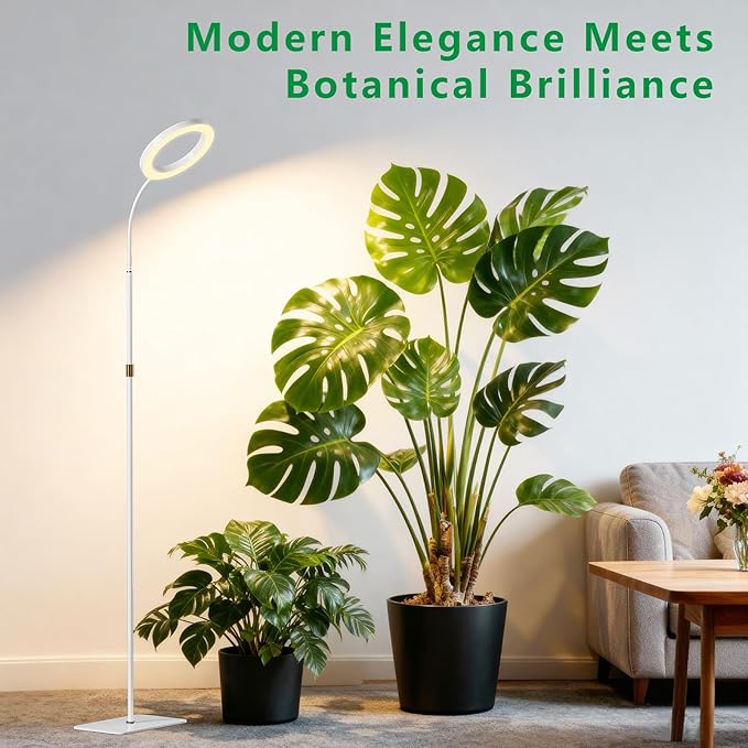 SDOVUERC Full Spectrum Grow Light with Stand for Indoor Plants, Floor Plant Light, 6/12/18H Timer, 3 Color Modes, Adjustable Height 16.5–68in, for Large Plants & Home Décor(1 Head,White)