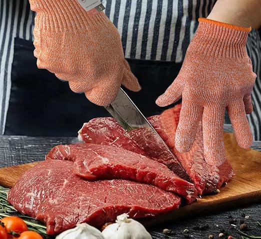 Cutting Gloves, 2 Pairs of Cut Resistant Gloves Food Grade, Cut Resistant Gloves for Kitchen, Oyster Shucking, Fish Fillet Processing, Carving Wood and Gardening(Large-Orange)