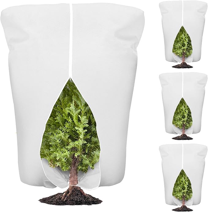 EYNDYN 4 Pcs Plant Covers Frost Protection Bag 71" x 47" Winter Reusable Plants Jacket with Drawstring Shrub Protection Wraps Bags Frost Blanket for Winter Outdoor Garden Plants