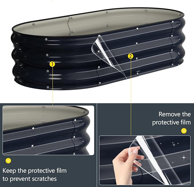 Kesfitt Raised Garden Bed, 4x2x1 FT Galvanized Steel Metal Raised Garden Bed, Oval Open-Bottom Design, 12-Inch Deep for Outdoor Vegetable & Herb Gardening, Midnight Blue