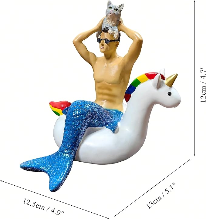Funny Merman Statue-Sitting Unicorn Merman Figure Ornament -Great Home &Garden Sculpture for Decorate Swimming Pool/Pond/Planter Stands/Book Shelf/Corner Table, Christmas Unique Gifts