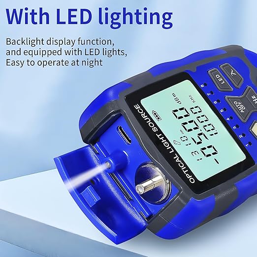 Rechargeable Fiber Optic Light Source A-MC1315 Fiber Optic stabilized Light Source RJ45 Network Testing Single-Mode Dual wavelength 1310 1550nm Suitable for SC/FC/ST/LC Interface with 1 FC-LC Adapter