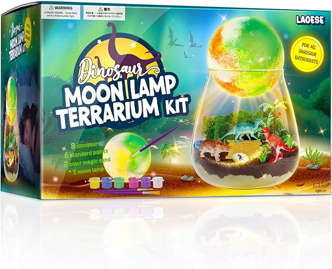 LAOESE Dinosaur Terrarium Kit for Kids - Dino Kid Crafts with DIY Moon Lamp Kit - Birthday Gift for Boys Ages 4 5 6 7 8-12 Year Old - Arts and Crafts for Boy and Kids - Gifts for Boys