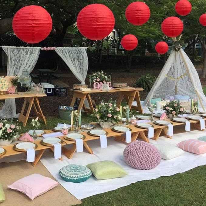 BEISHIDA Red Round Paper Lanterns Decorative Hanging Asia Chinese Japanese Paper Lanterns Lamp for Birthday Wedding Baby Shower Valentine's Day Anniversary Christmas Home Party Decoration(10 Packs)