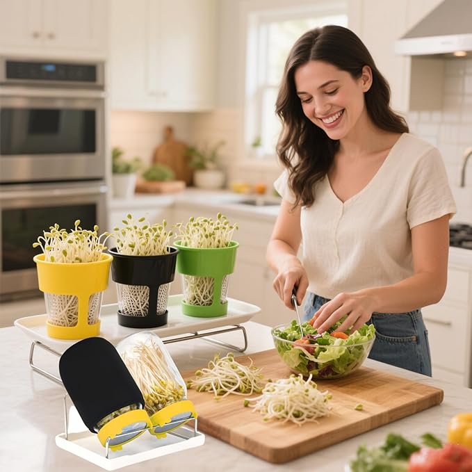 [Large Size] 68oz Sprouting Kit, 2 Sprouting Jar Kits, Wide Mouth Jars with Stainless Steel Screen Sprout Lid, 2000ml Sprouts Growing Kit, Seed Sprouter Set for Growing Broccoli, Bean, Alfalfa ﻿