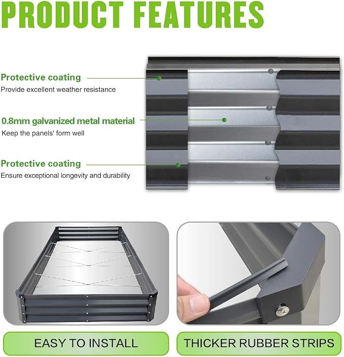 GrowHaus 8x4x1FT Galvanized Raised Garden Bed, Planter Boxes Outdoor Large Metal Garden Beds for Planting Vegetables Flowers Herbs Rectangle Dark Gray