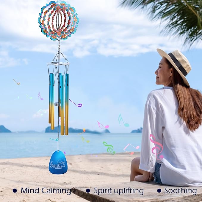 Aoedelyart Wind Chimes for Outside with Wind Spinner Mandala Lucky Star,33" Memorial WindChimes Outdoor Garden Decorations,Suitable for Zen Patio,Gifts for Mom Women Wife Grandma,Christmas Ornaments