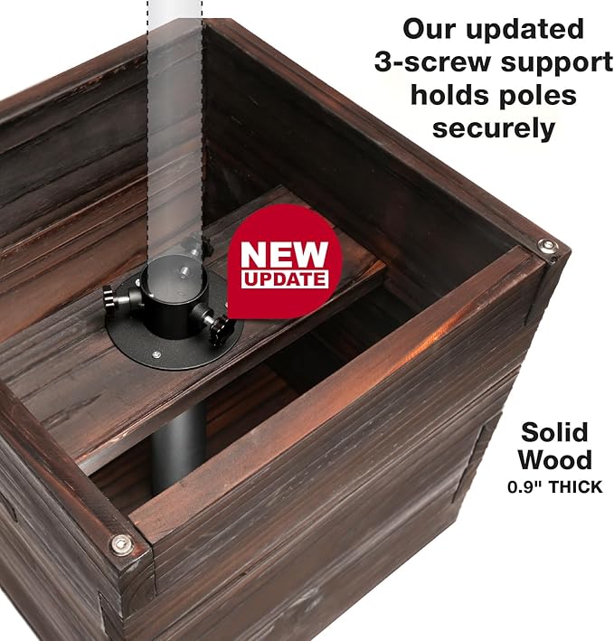 Extra Large Decorative Wooden Planter w/ Universal Pole Support for String Light Poles,Umbrellas,Bird Feeders. Solid Wood Outdoor Garden Patio Box for Plants(Does not include Pole), 17"x17"x18", Brown