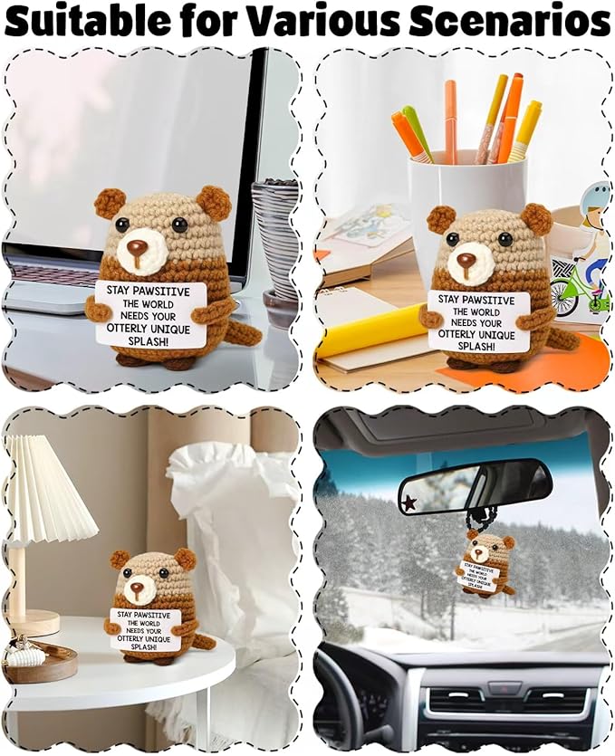 WEZADUK Funny Positive Crochet Otter Gifts for Friends Coworkers, Inspirational Handmade Emotional Support Otter Decor