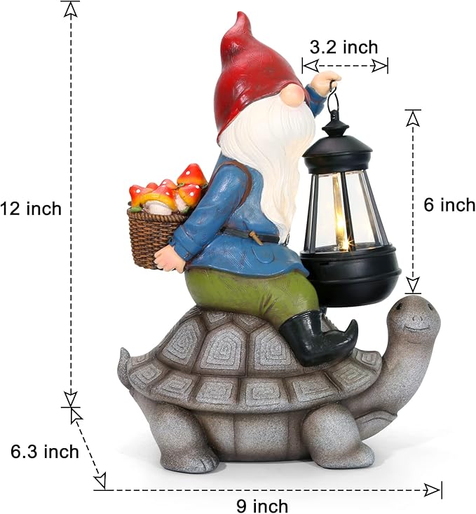 Panven Gnome and Turtle Garden Decor, Large Outdoor Garden Sculptures & Statues, Outside Patio Yard Lawn Decorations, Housewarming for Women, Mom, Grandma with Solar Lantern