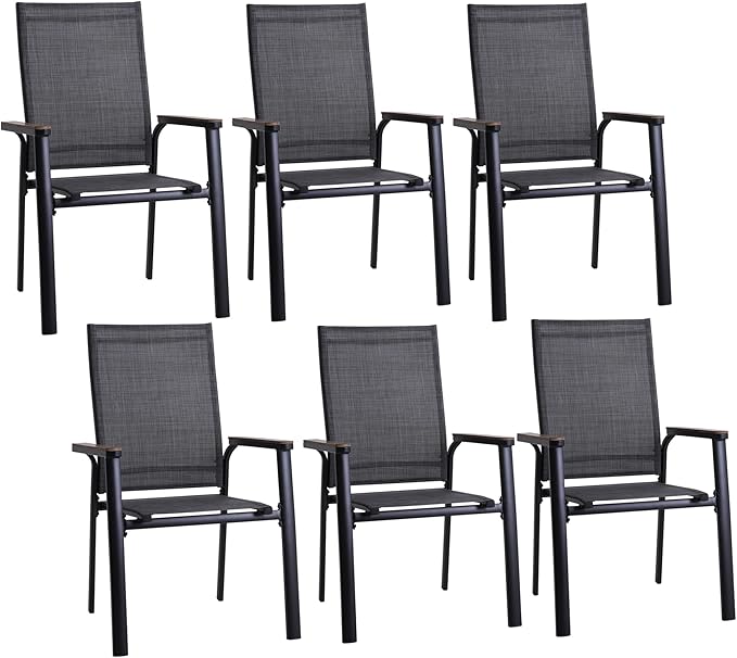 Sophia & William Patio Dining Chairs 6 Pieces Aluminium Outdoor Dining Chairs with Lightweight Textilene Patio Chairs Stackable for Lawn Garden Backyard Pool All Weather