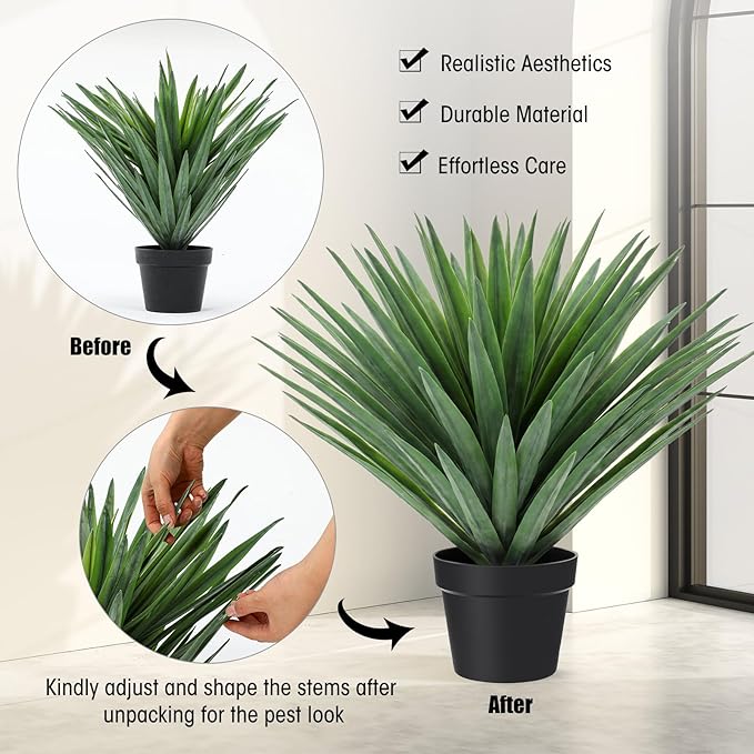 Giegxin 1 Pcs 27'' Artificial Agave Plant in Black Pot Faux Agave Plant Potted with 110 Realistic Leaves UV Resistant Artificial Greenery Outdoor Indoor for Housewarming Gift House Garden
