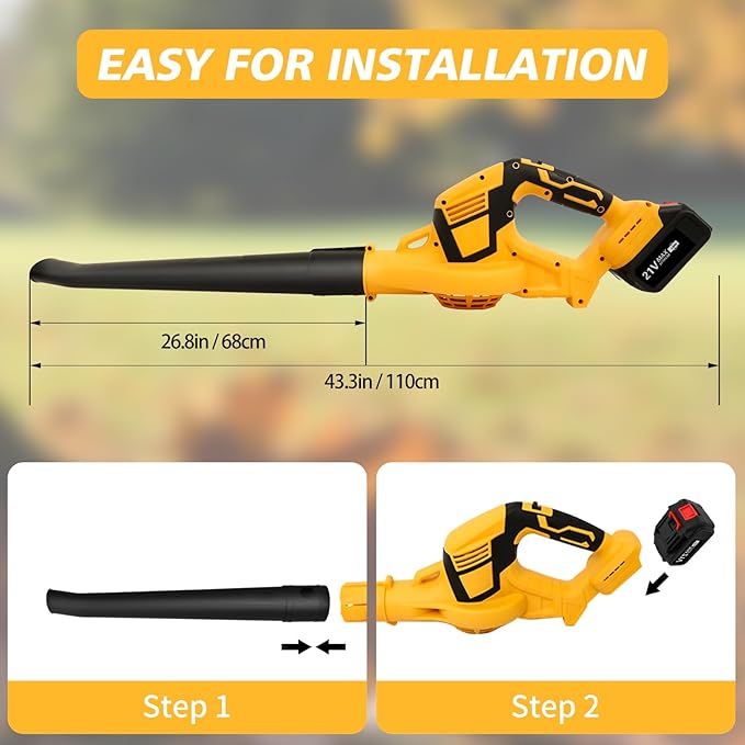 Leaf Blower Cordless, 21V Cordless Blower with 2 x 3.0Ah Battery, 540CFM 140 MPH Battery Powered Leaf Blower, Lightweight Handheld Blower for Lawn Care, Patio, Dust, Blowing Leaves, Snow