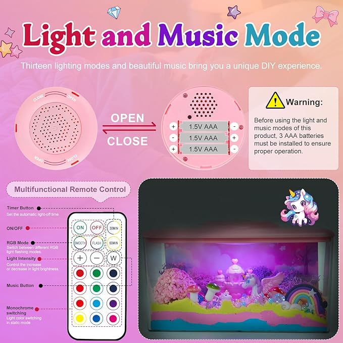Unicorn Light-Up Terrarium Kit for Kids - Night Light with Remote & Music, Arts and Crafts for Kids Ages 8-12, DIY Girls Toys Age 6-8, Perfect Birthday Hoilday Christmas Gifts for 4-12 Year Old Girls