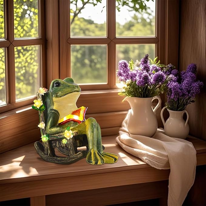 Solar Garden Miniature Frog Outdoor Statues Decor with Succulents Decorations and 7 LED Lights for Patio Yard Lawn Ornament Balcony Birthday Gift for Women Mum Unique Frogs Figurine Housewarming Ideas