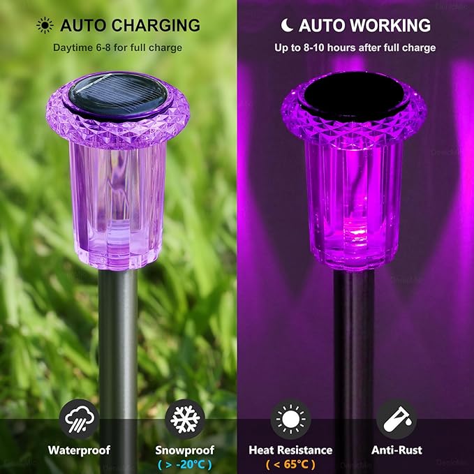 DenicMic Halloween Solar Lights Outdoor 15 Pack Waterproof Purple LED Stainless Steel Stake Outside Lights for Yard Pathway Garden Driveway Walkway Landscape Path Halloween Decorations Outdoor