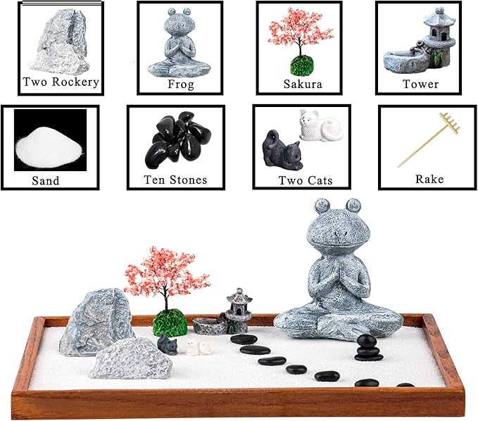 dgudgu Miniature Zen Garden Kit Frog-Shaped 14 x 10 inch