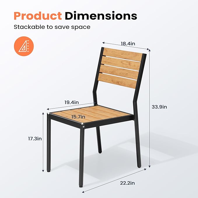 Pellebant Stackable Outdoor Dining Chairs Set of 6, Aluminum Patio Chairs with Armless, All-Weather for Garden, Lawn, Deck, Porch and Yard, Brown