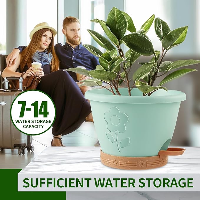 XMPBFYH Plant Pots, Flower Pots for Indoor/Outdoor Plants, Self Watering Plastic Planters Pots with Drainage Holes, Saucer & Reservoir, Decorative Nursery Planting Pots(10 Inch Set of 4)
