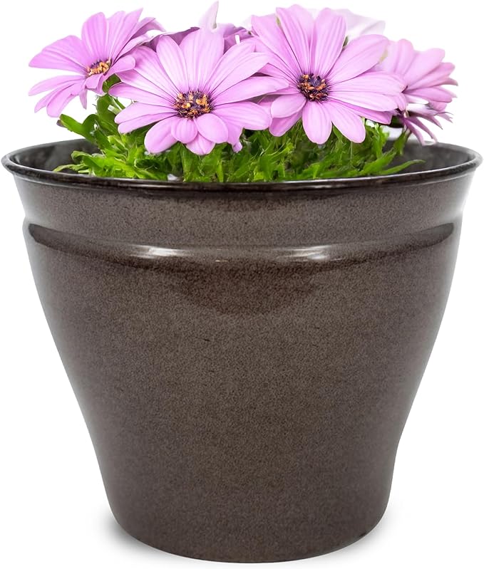 Headwind Glazed Ironstone Avery Collection Decorative Plant Pot – 8" Pebblewood Brown Decorative Pot – Lightweight & Durable Flower Pots for Indoor Plants - Outdoor Planter by Robert Allen