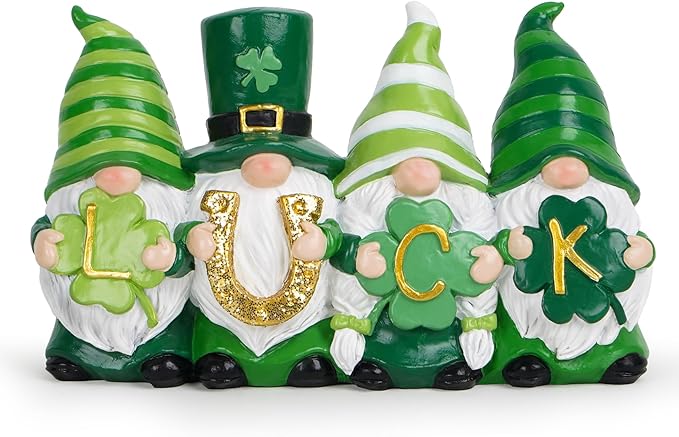 Hodao Luck St Patrick's Day Gnomes Decorations Beard Elf Decor Home Table Ornament Decor Dwarf Figurines for St. Patrick's Day Gifts Green Irish Handmade Gnome Decorations