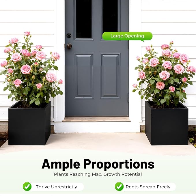 Steel Planter Box Metal Square Indoor Outdoor Planter Box for Outdoor Plants Large Planters Cube Heavy Duty Flower Pot Commercial Residential for Home Garden Deck Porch Patio (Black, 20 x 20 x 20 in)