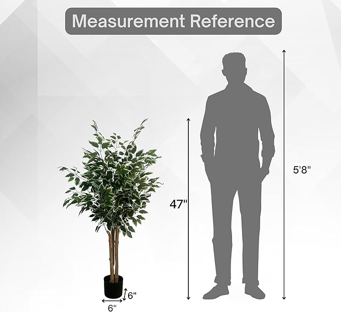 XBrand 47.2-Inches Two-Tone Variegated Artificial Ficus Tree in Pot for Indoor Outdoor Home Office Store, Great Housewarming Gift