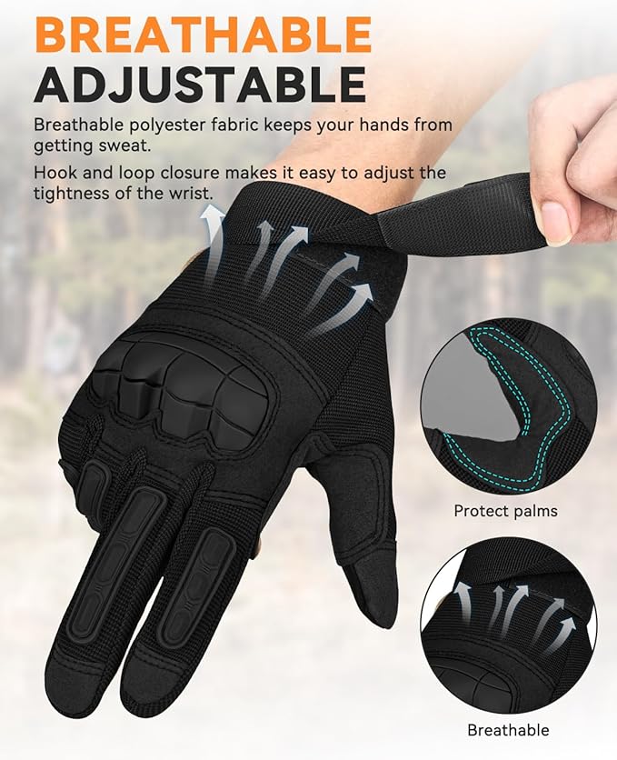 Tactical Gloves for Men, Motorcycle Military Combat Gloves Black Airsoft Gloves Touchscreen for Airsoft Outdoor Hunting Shooting Paintball Work Motorcycling Climbing