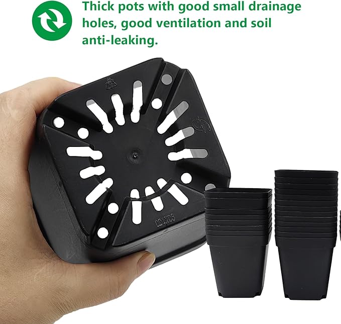 RooTrimmer Square Nursery Pots 3.54Inches 90 Pcs Seedling Flower Post Plastic Thick Seed Start Germination for Plant Propagation,Sturdy Suit for 1020 Trays(Black,3.54Inches,90Pcs)