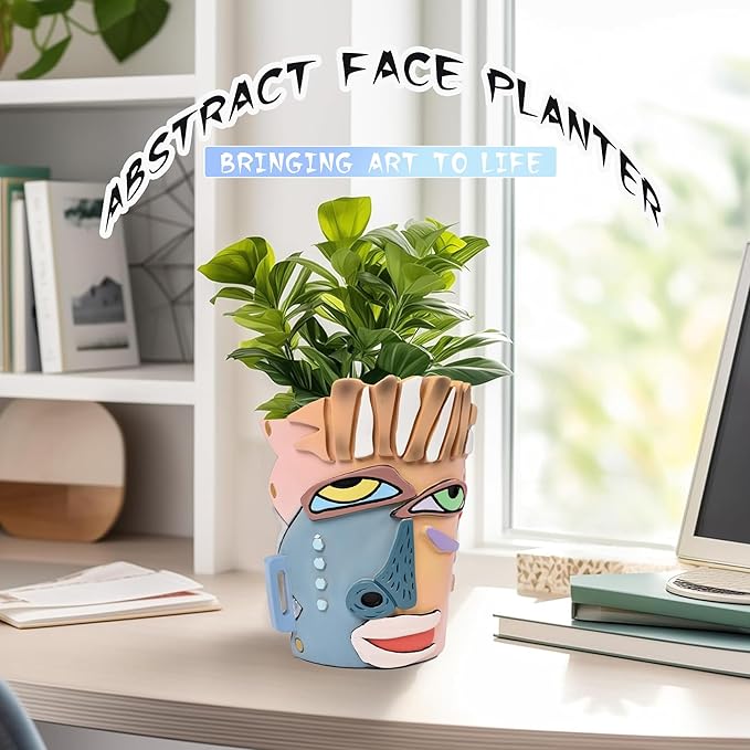 Midogaigai Abstract Face Planters Pots Head,Unique Head Planter for Indoor Plants,Funny Face Flower Pot,Colorful Plant Pots for Outdoor Garden Decor and Home Art Decoration(Contemporary)