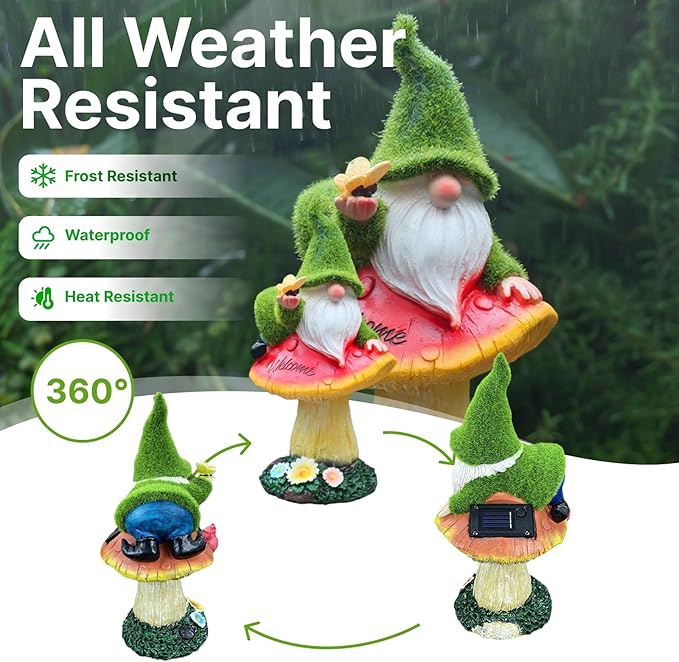 Garden Gnome Statues Decor with Solar Lights, Outdoor Decorations for Yard Porch Lawn Balcony Patio, Housewarming Gifts