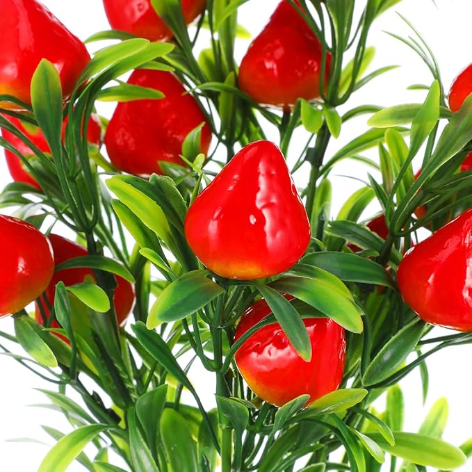 DOITOOL 12Pcs Simulated Strawberry Plant Decor 10.5 inch Long Stem Artificial Strawberry Branches Artificial Plants Fake Berry Stem Fruit Bouquet for Flower Arrangement