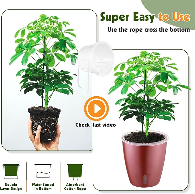 KvyusFlourish Self Watering Pots for Indoor Plants, 6-Pack 5'' Self Watering Planter with Drainage Holes, Small African Violet Pots with Water Indicator, Clear Wick Orchid Pot, Rose Gold