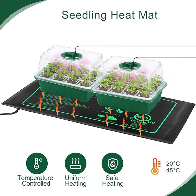 6 Pack Seed Starter Tray Kit with Grow Light and Seedling Heat Mat 72 Cells Seed Starter Tray with Humidity Dome and Base Plastic Plant Growing Germination Trays for Seed Propagation, Green