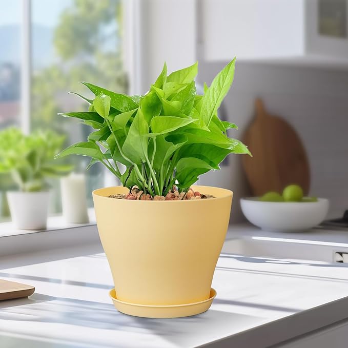 Meowell 6 inch Plastic Nursery Pots, 16 Pack Plant Pots for Small Indoor Outdoor Plants, Flower Pots with Drainage Holes and Saucers, Decorative Seedling Starter Planters for House Plants, Colorful