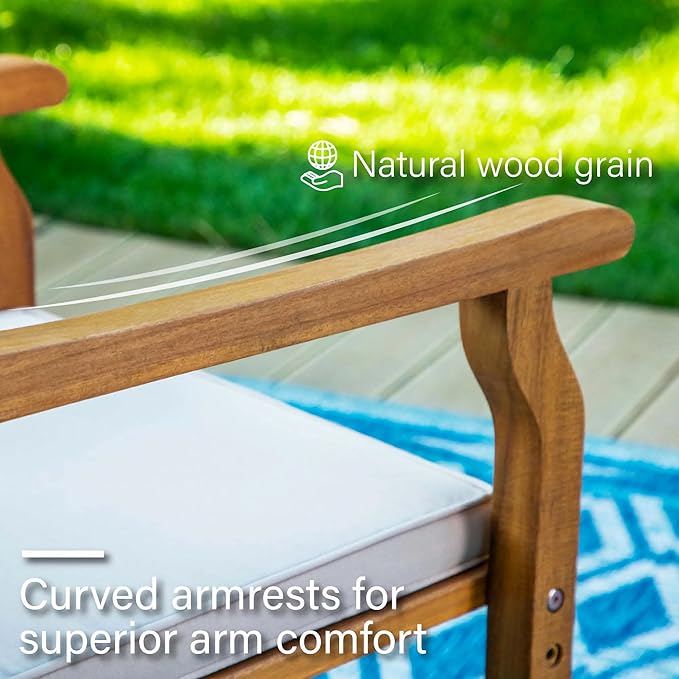 PHI VILLA 4 Pieces Acacia Wood Outdoor Dining Chairs with Cushions, Patio Wooden Armchairs Set of 4, Natural Teak Dining Chairs for Deck, Yard, Porch