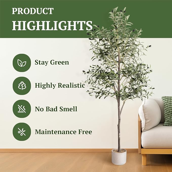 Artificial Olive Tree in Pot, 5.5 FT Tall Faux Olive Tree for Home Indoor Decor, Large Floor Plant with Textured Leaves Fruits, Realistic Wood-Grain Trunk, Fake Plant for Living Room Bedroom Office